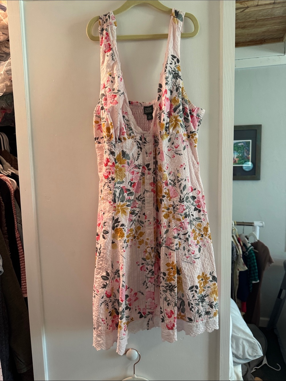 wild fable Pink Floral Mini Dress with Yellow & Green Accents